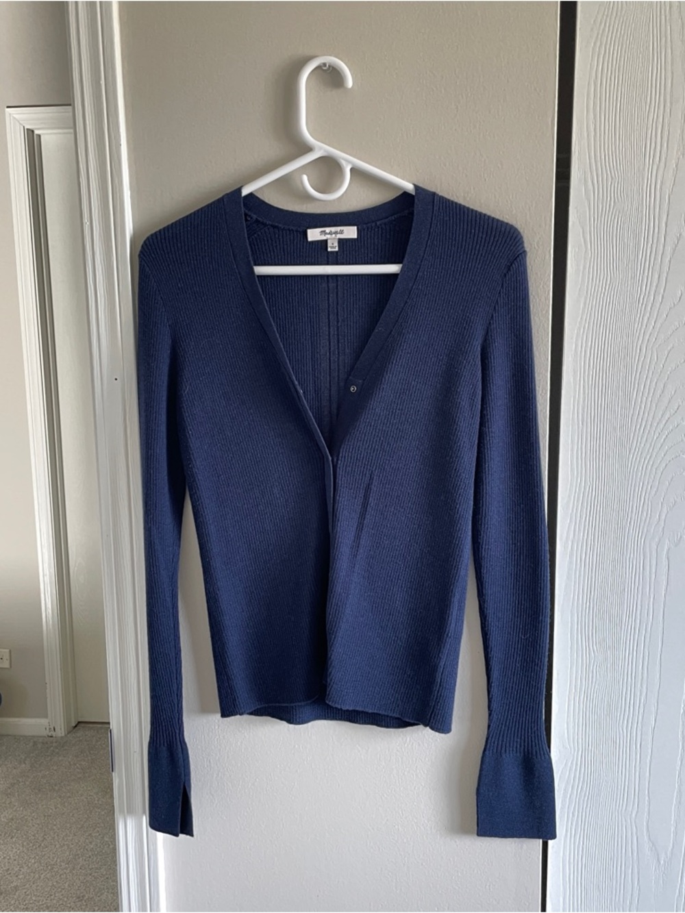 Madewell Navy Silk Merino Wool Blend Button Snap Sweater